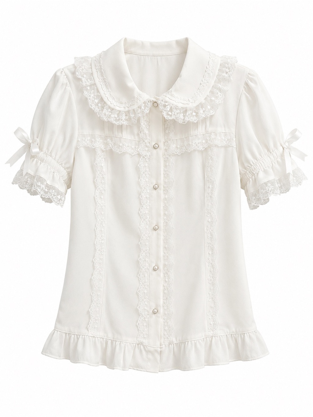 Lolita White Lace-Trim Peter Pan Collar Blouse